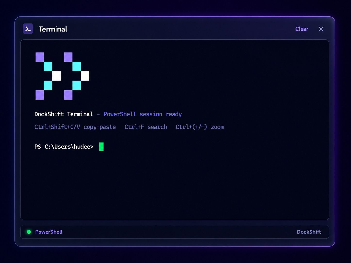 The DockShift integrated terminal